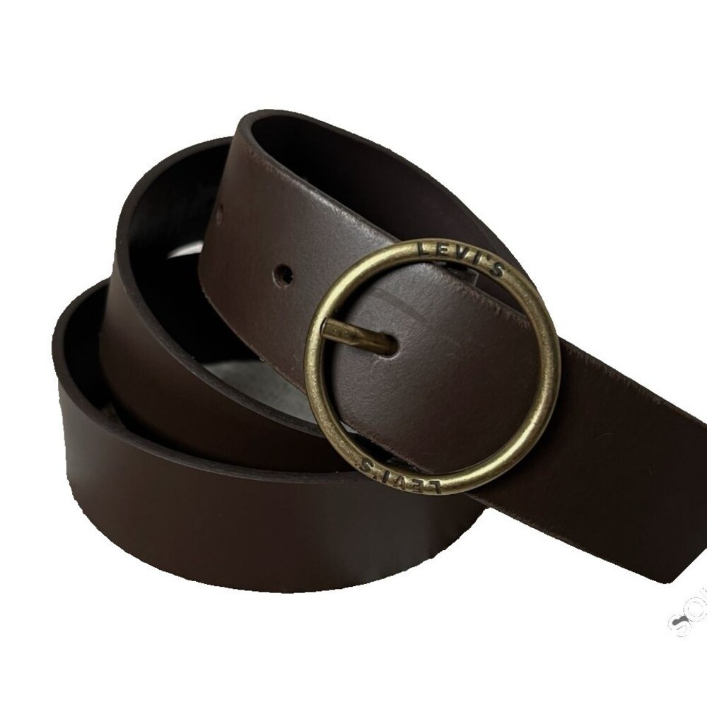 Levi's Classic Brown Leather Belt Brass Gold Circle Buckle Size 90/36 Women's
